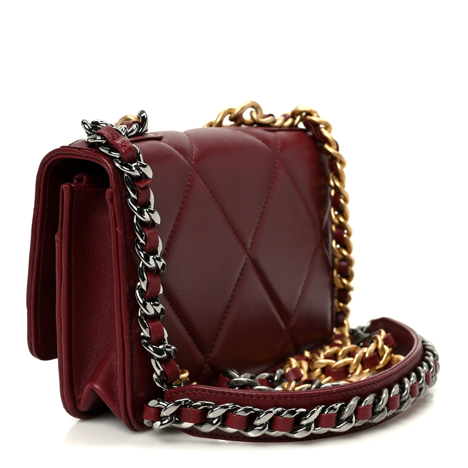 Chanel Lambskin Quilted Chanel 19 Wallet On Chain WOC Burgundy 3 of 11