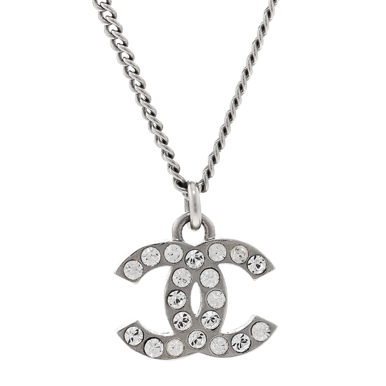 Chanel Crystal Timeless CC Necklace Silver 4 of 5