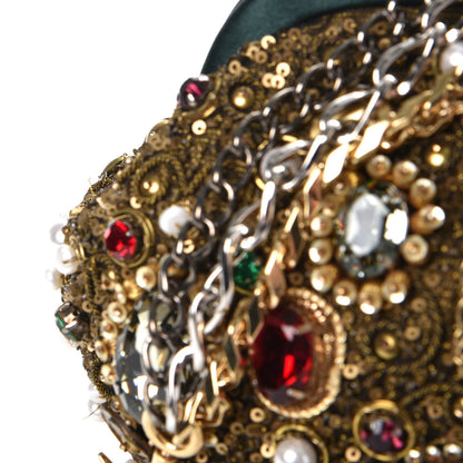 Dolce & Gabbana Satin Sequin Crystal Embellished Chain Clutch Green Multicolor 7 of 9