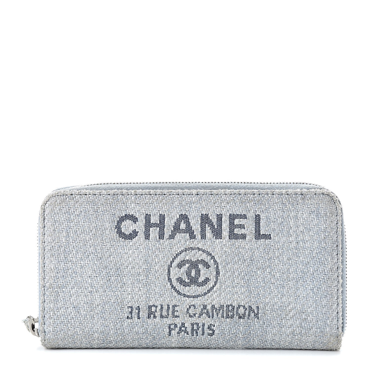 Chanel Canvas Deauville Zip Around Wallet Grey 1 of 16