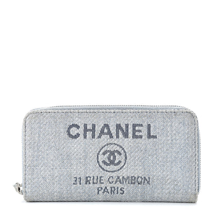 Chanel Canvas Deauville Zip Around Wallet Grey 1 of 16