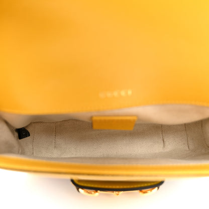 Gucci Azalea Calfskin GG Monogram Bi-Color Debossed Mini Horsebit 1955 Shoulder Bag Dusty Azure Stone Topaz Deep Orange 5 of 11