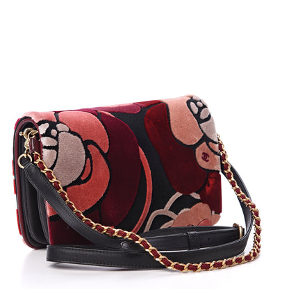 Chanel Velvet Lambskin Camellia Flap Black Burgundy 2 of 10