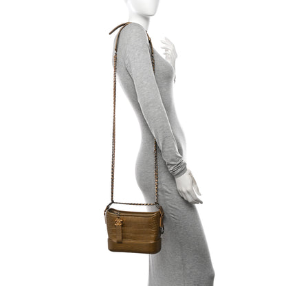 Chanel Metallic Calfskin Crocodile Embossed Cocodile Small Gabrielle Hobo Gold 2 of 11