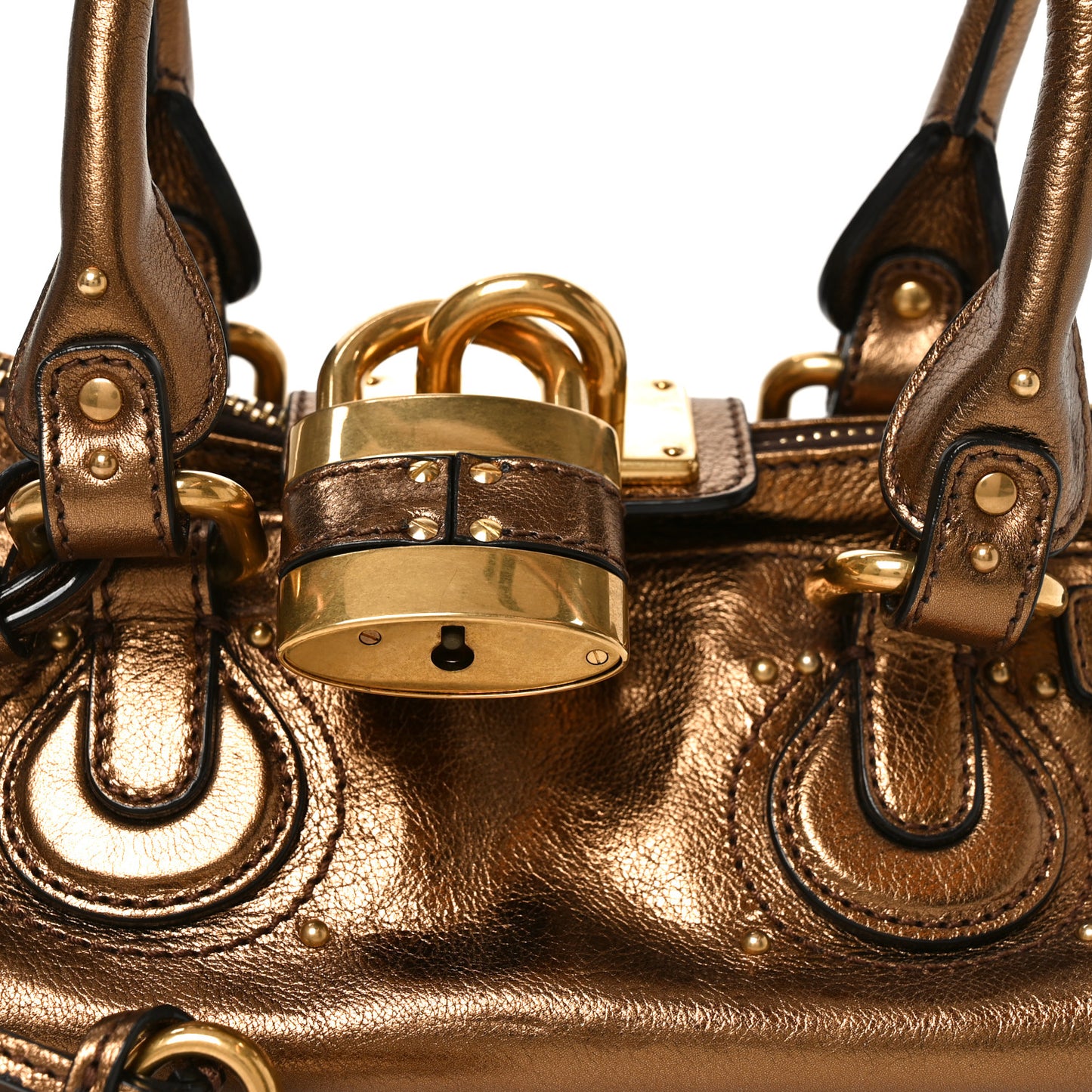 Metallic Calfskin Small Paddington Satchel Golden Brown