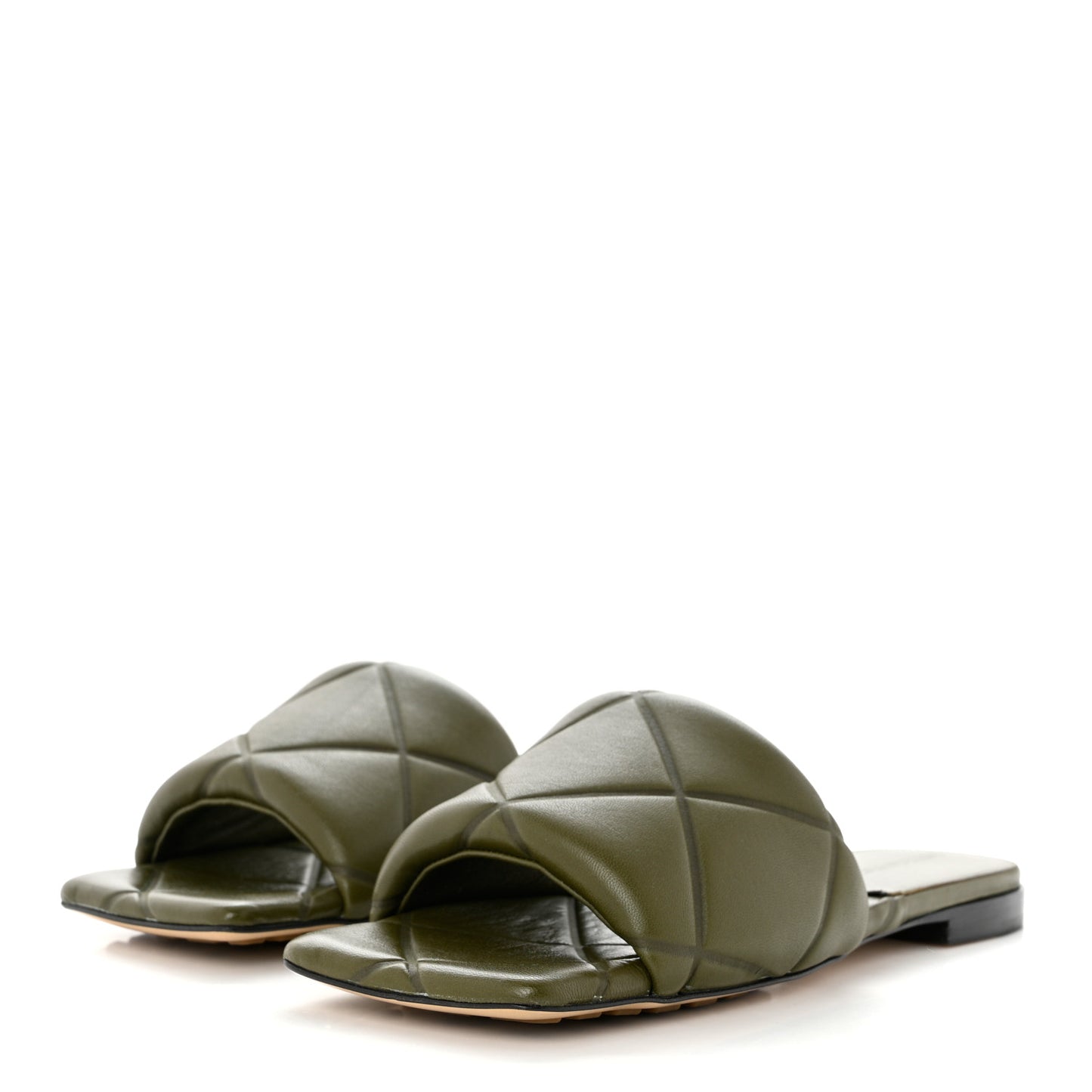 Nappa Quilted Rubber Lido Flat Sandals 36 Khaki