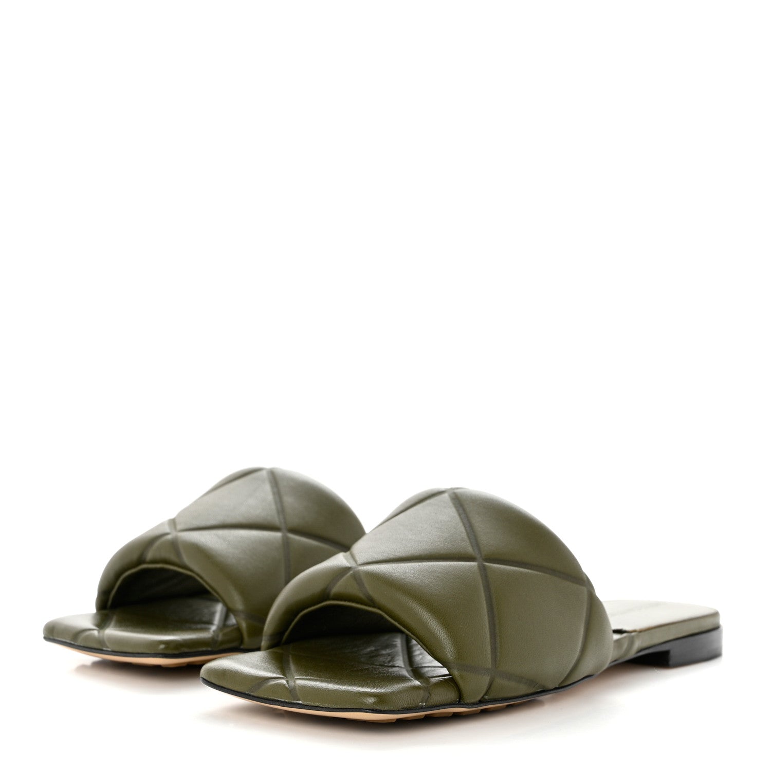 Bottega Veneta Nappa Quilted Rubber Lido Flat Sandals 36 Khaki 3 of 7