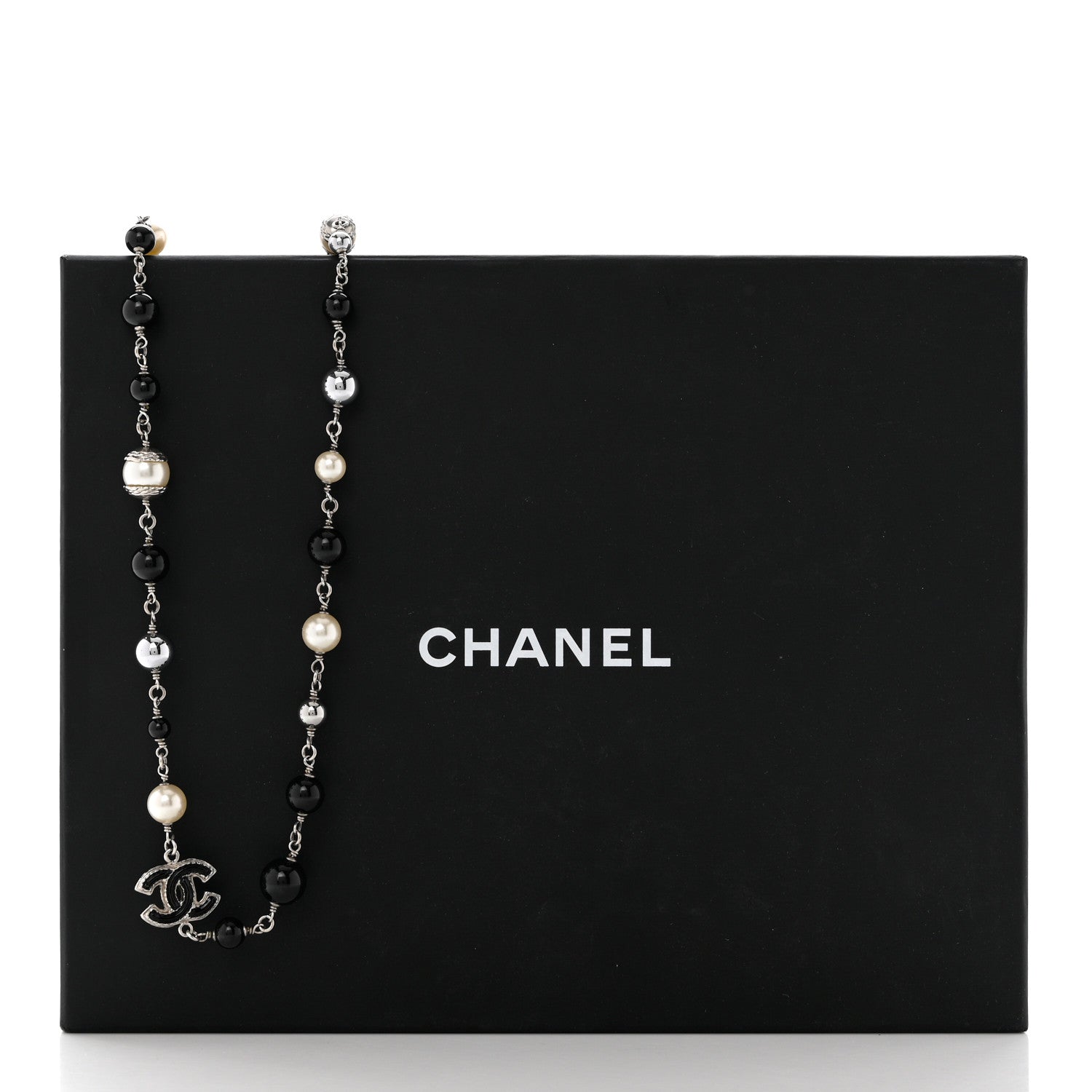 Chanel Pearl Bead Enamel CC Baroque Long Necklace Black Gold 6 of 6
