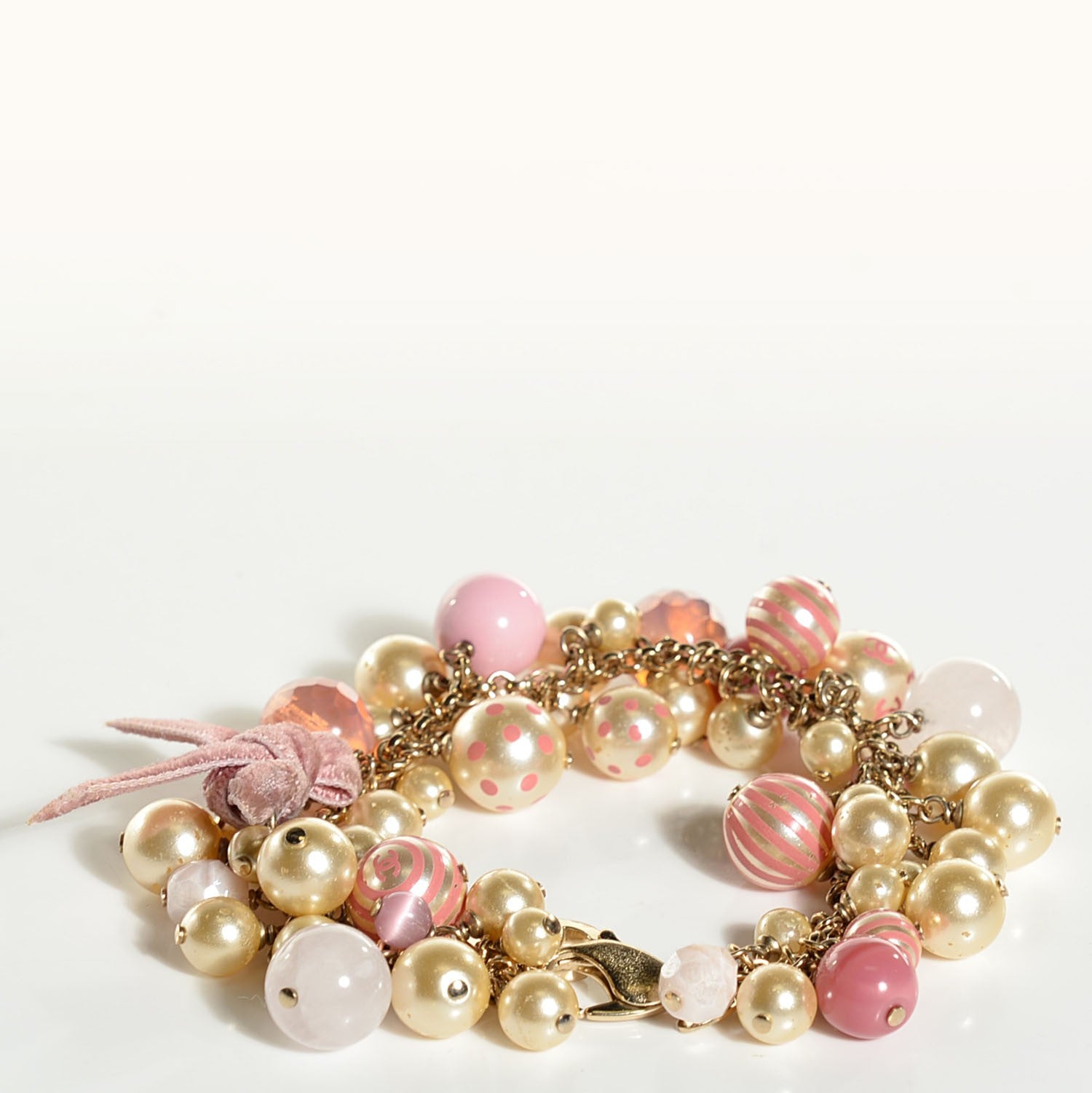 Chanel Beaded Pearl CC Bracelet Pink Gold 4 of 5