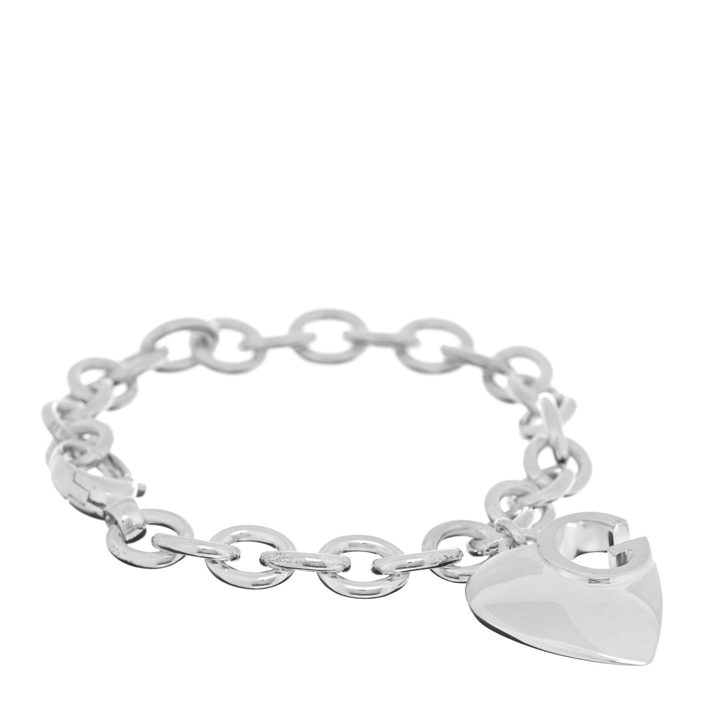 Sterling Silver G Heart Charm Link Bracelet