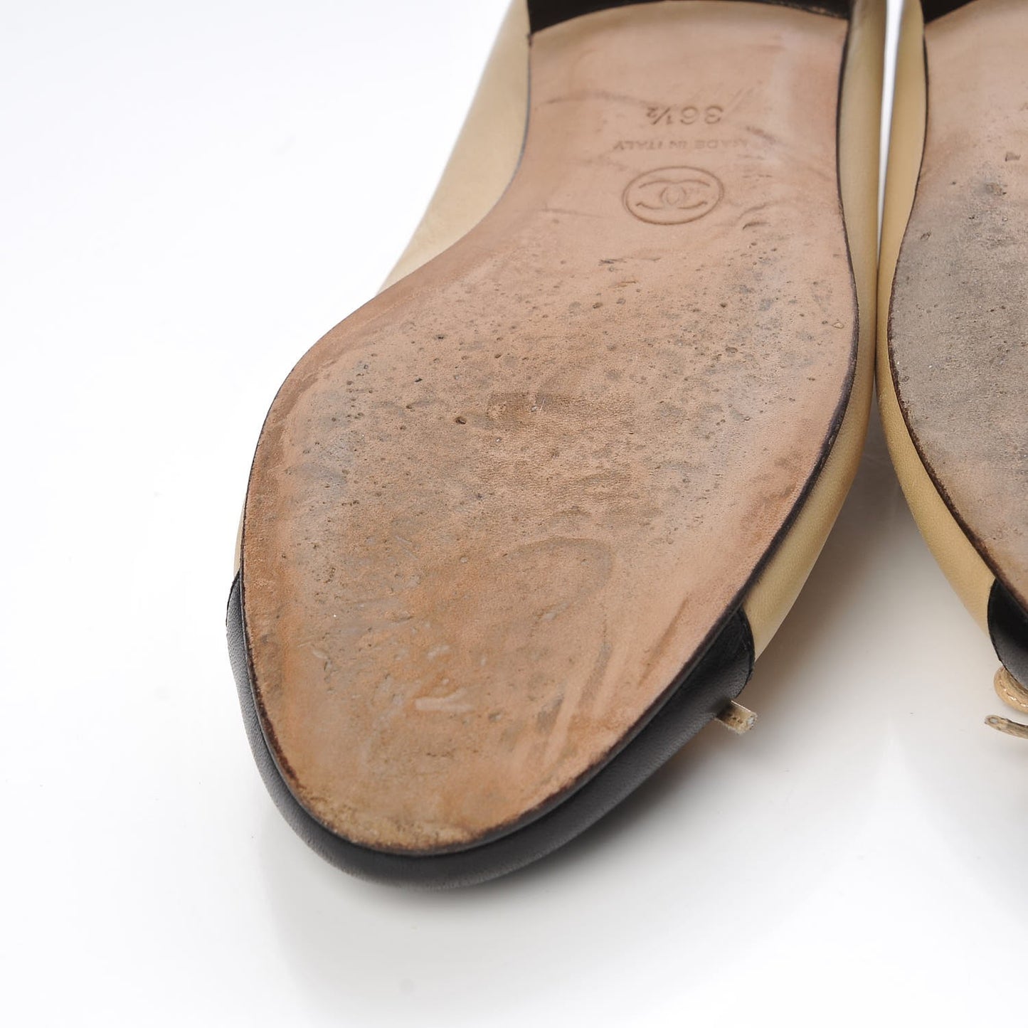 Lambskin Cap Toe Ballerina Flats 36.5 Beige Black