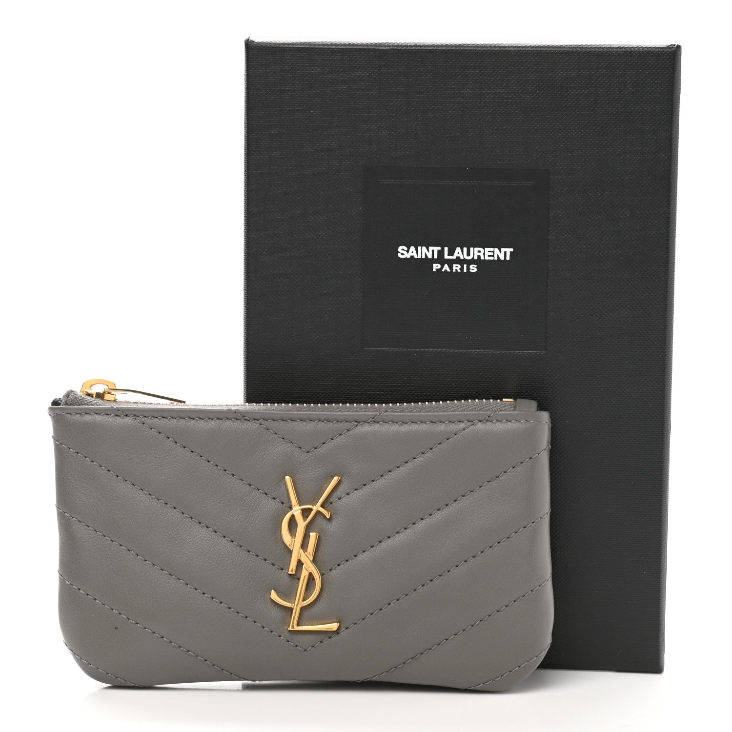 Saint Laurent Calfskin Matelasse Monogram Key Pouch Fog 8 of 8
