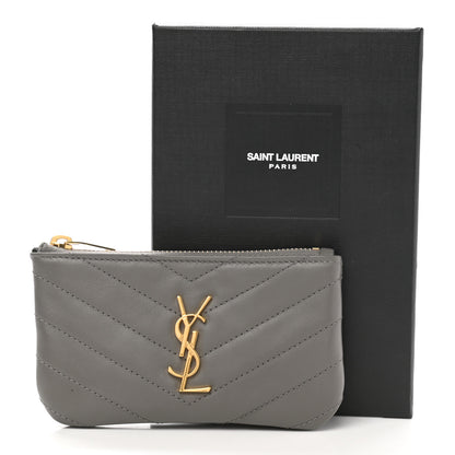 Saint Laurent Calfskin Matelasse Monogram Key Pouch Fog 8 of 8