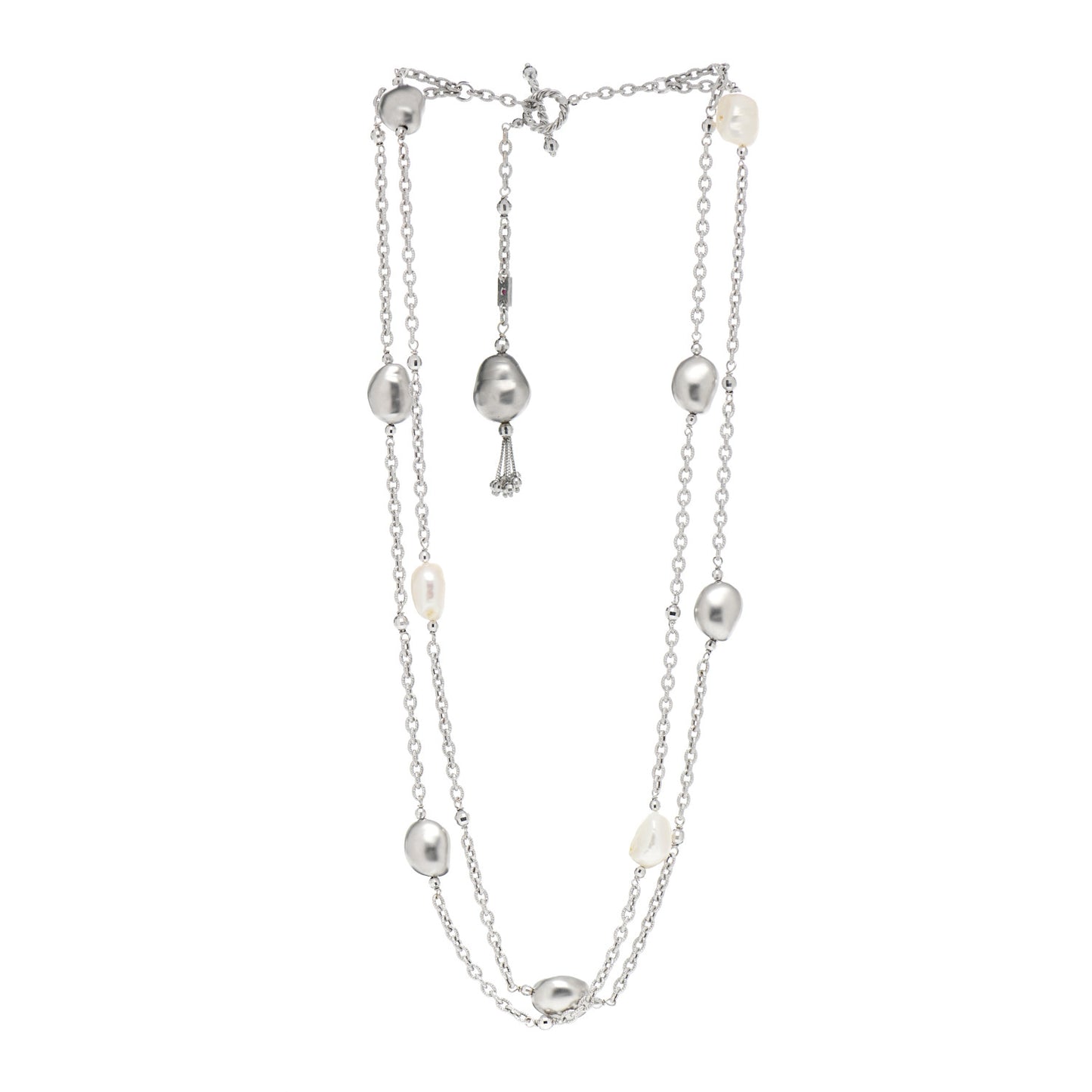 18K White Gold Baroque Pearl Nugget Station Necklace