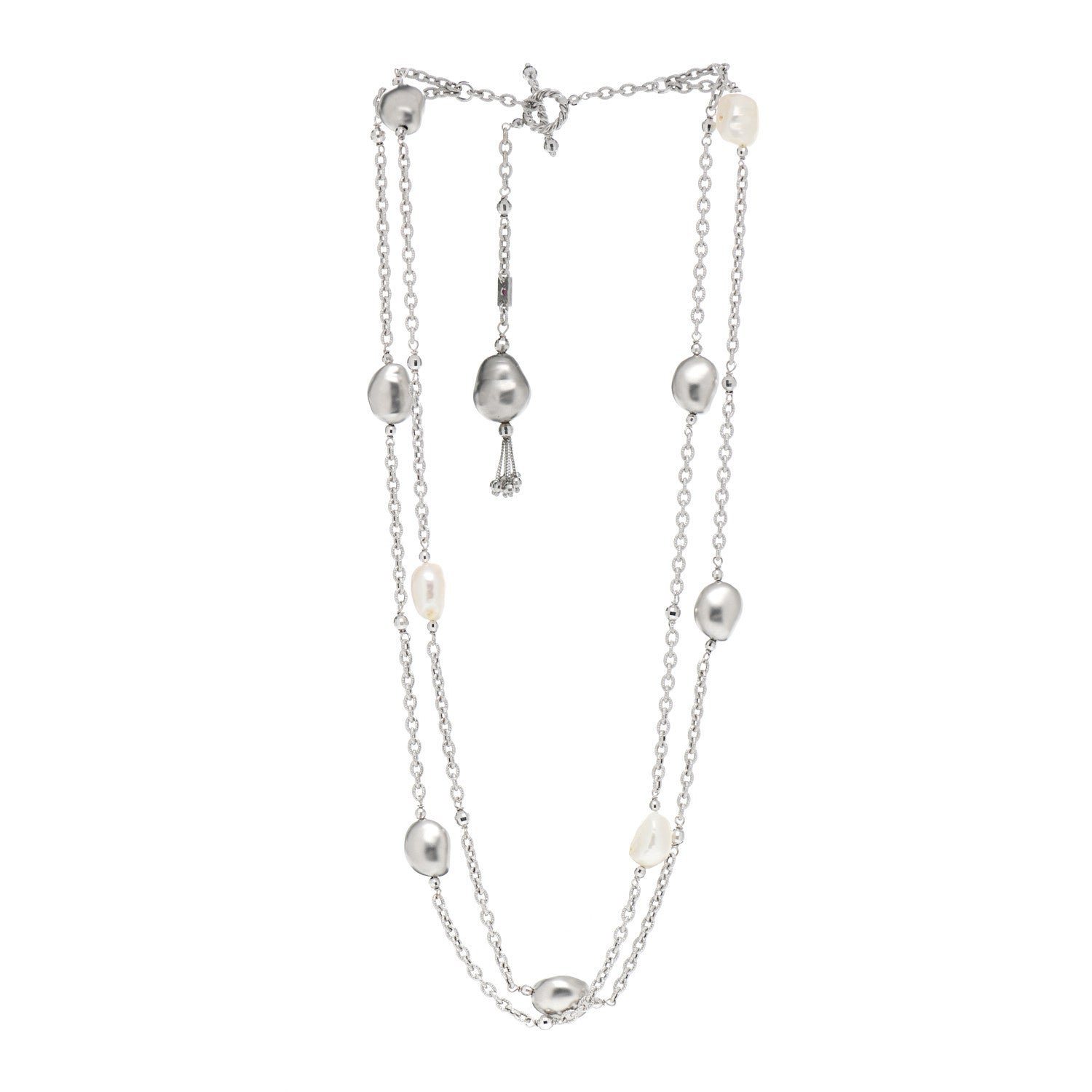 Roberto Coin 18K White Gold Baroque Pearl Nugget Station Necklace 3 of 6