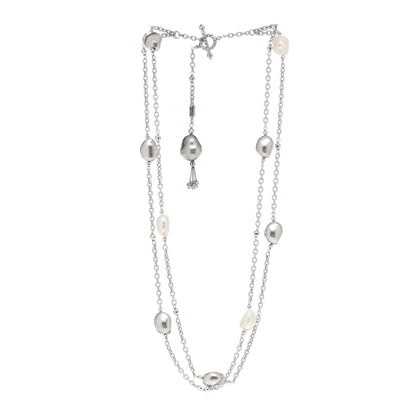 Roberto Coin 18K White Gold Baroque Pearl Nugget Station Necklace 3 of 6