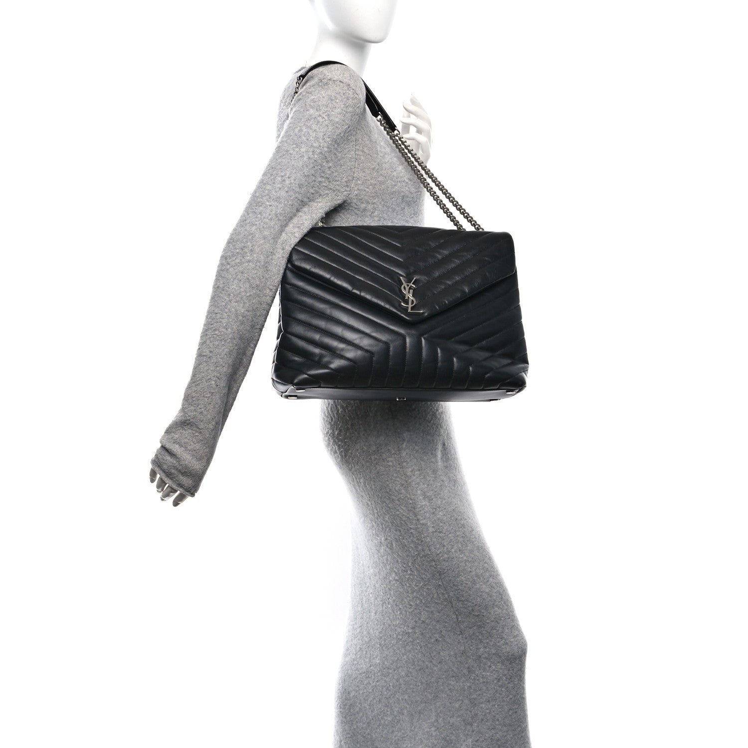 Saint Laurent Calfskin Y Quilted Monogram Large Loulou Chain Satchel Black 2 of 11