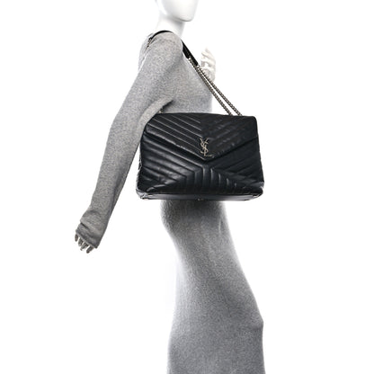 Saint Laurent Calfskin Y Quilted Monogram Large Loulou Chain Satchel Black 2 of 11