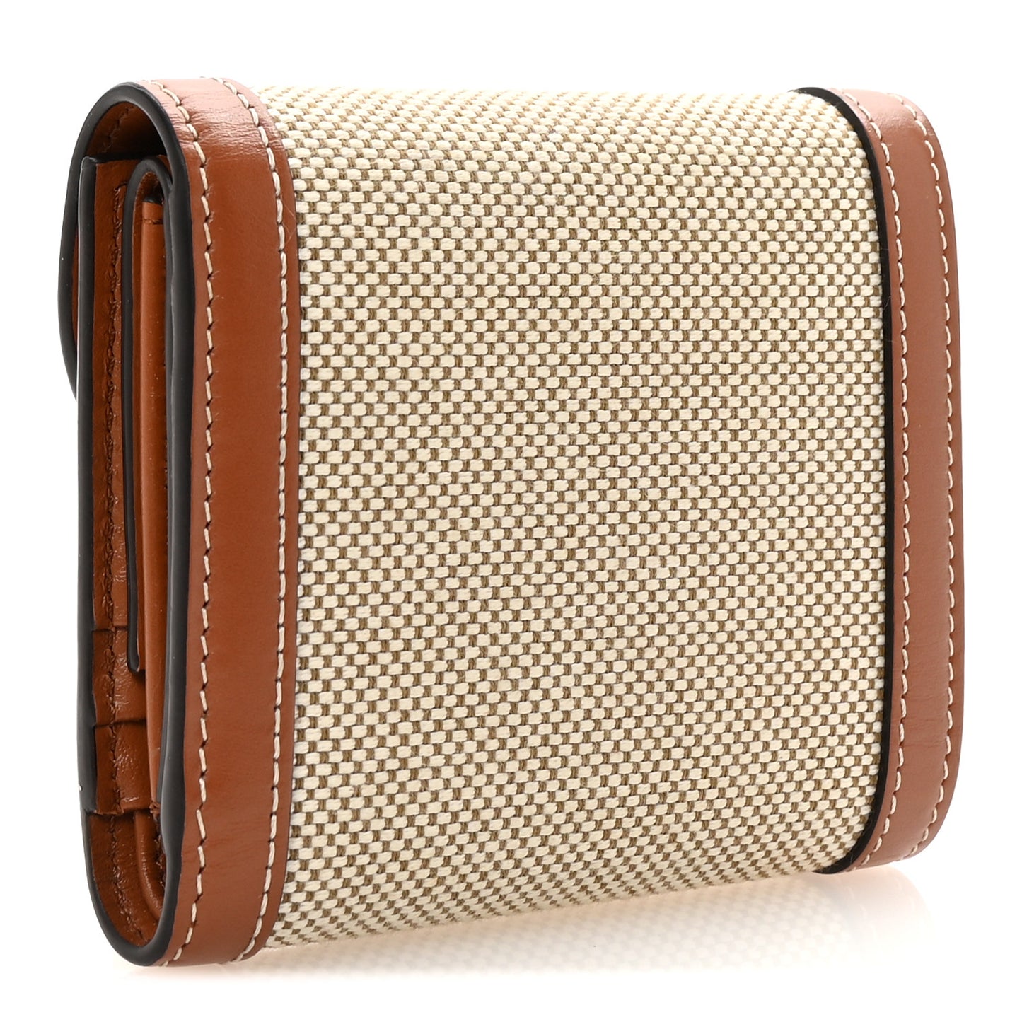 Shiny Calfskin Textile Triomphe Compact Wallet Natural Tan