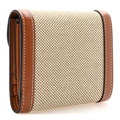 Celine Shiny Calfskin Textile Triomphe Compact Wallet Natural Tan 3 of 6