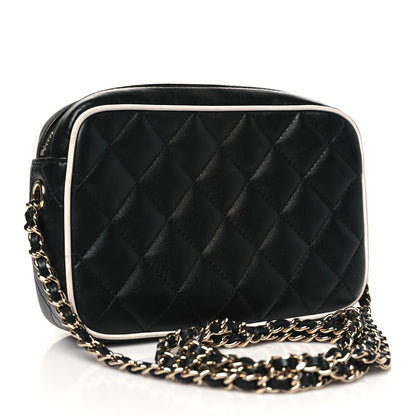Chanel Lambskin Resin Quilted Chain Camera Bag Black White 3 of 11