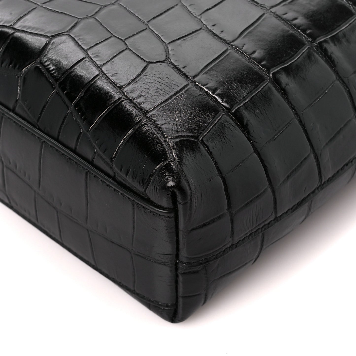 Calfskin Crocodile Embossed Paris Mini Toy Shopper Tote Black