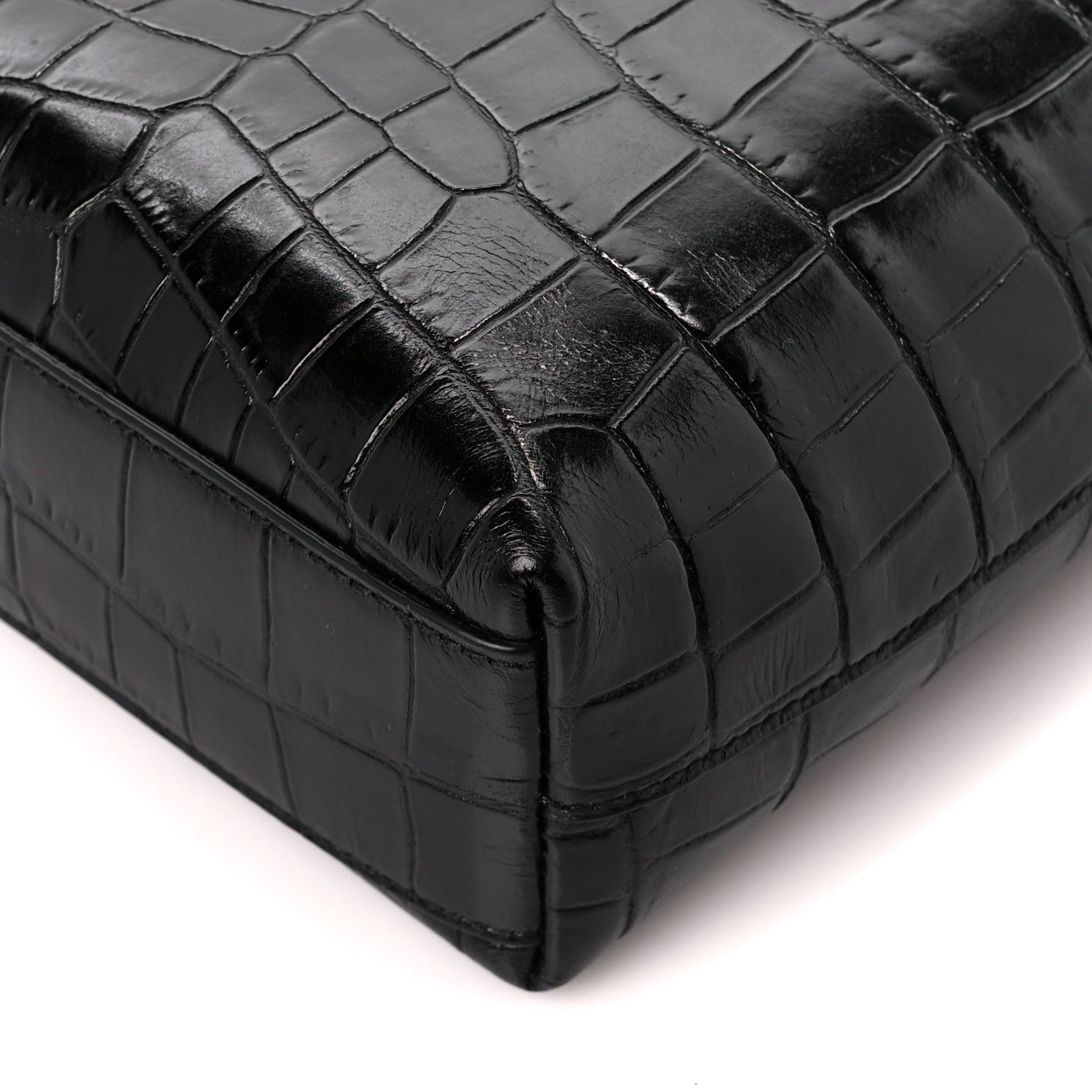 Saint Laurent Calfskin Crocodile Embossed Paris Mini Toy Shopper Tote Black 11 of 12