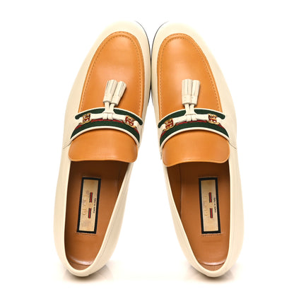 Gucci Jakarta Calfskin Mens Interlocking G Horsebit Tassel Loafers 11 White Sun Oil 2 of 10