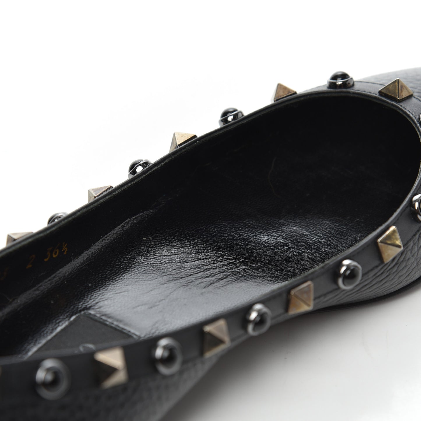 Pebbled Calfskin Onyx Rockstud Rolling Ballerina Flats 36.5 Black