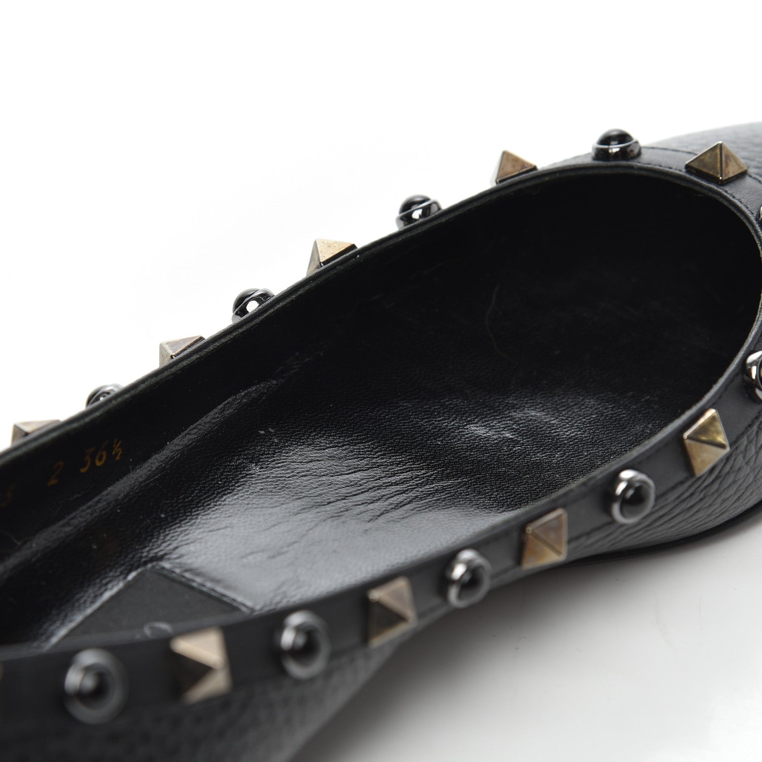 Valentino Garavani Pebbled Calfskin Onyx Rockstud Rolling Ballerina Flats 36.5 Black 14 of 16