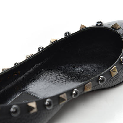Valentino Garavani Pebbled Calfskin Onyx Rockstud Rolling Ballerina Flats 36.5 Black 14 of 16