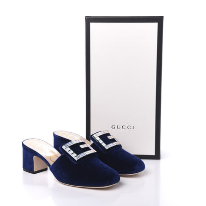 Gucci Velvet Crystal Square G Madelyn Mules 36 Cobalt Blue 9 of 11