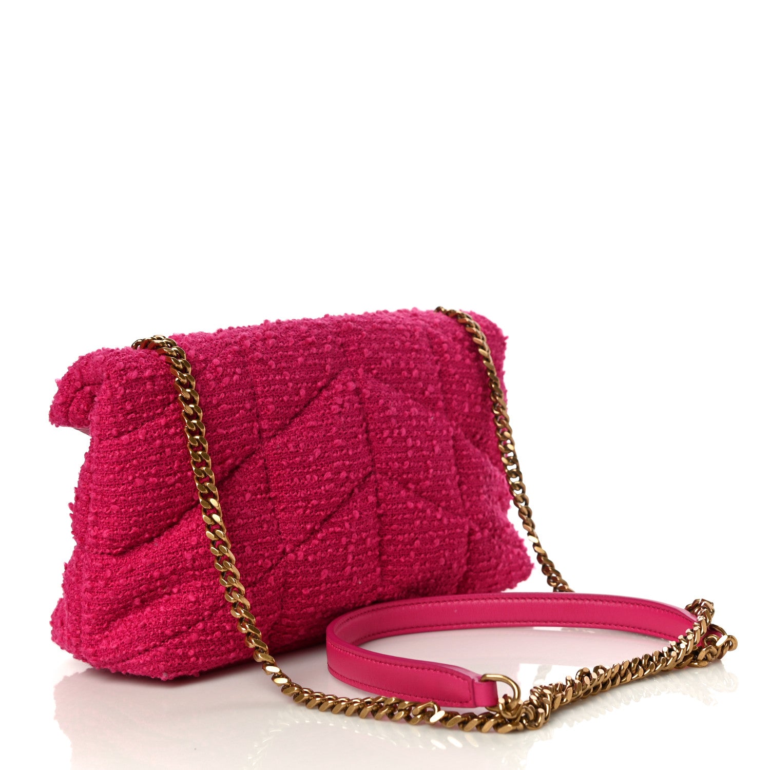 Saint Laurent Shearling Quilted Toy Loulou Puffer Monogram Chain Satchel Fuchsia 3 of 11