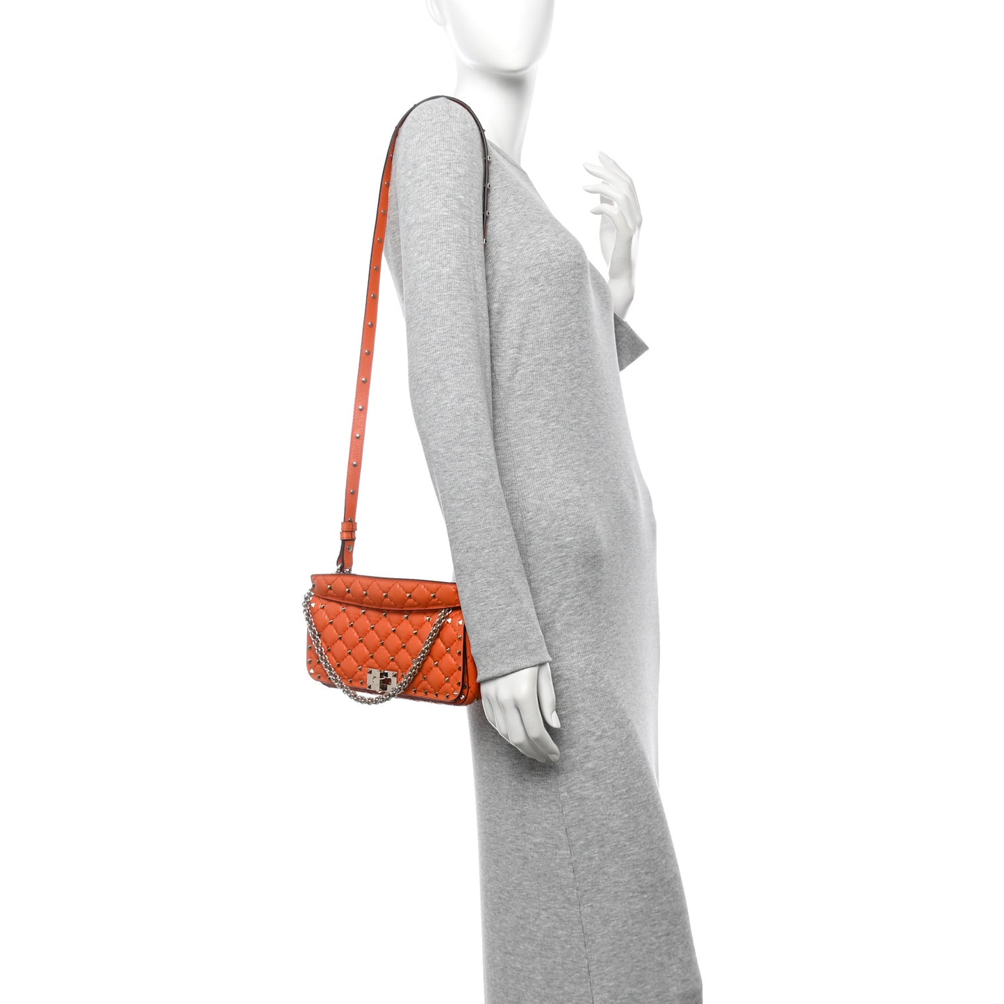 Calfskin Rockstud Spike Convertible Shoulder Bag Orange