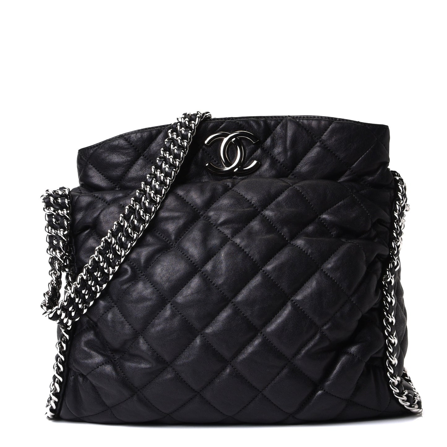 Washed Lambskin Chain Around Hobo Black