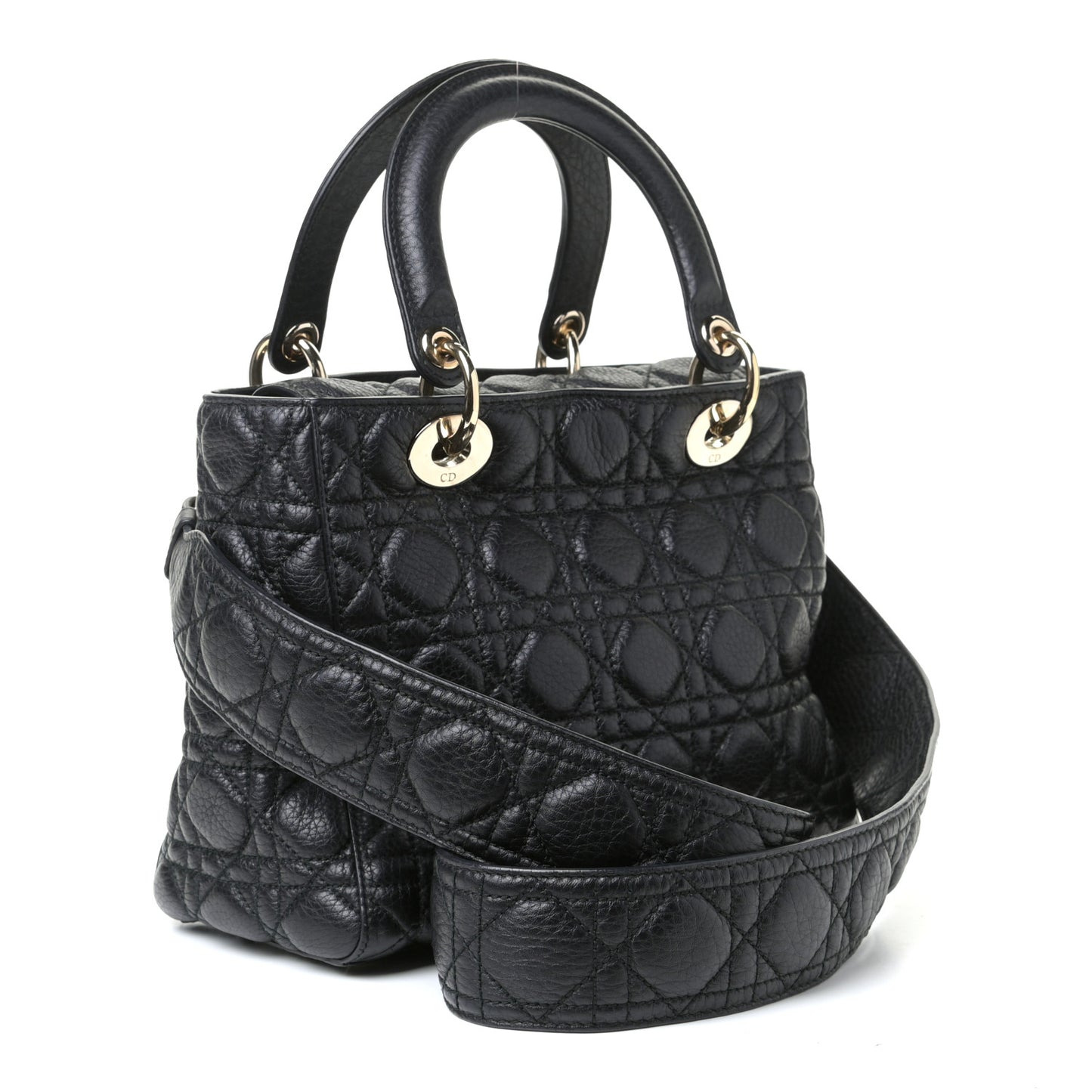 Grained Calfskin Cannage Medium Supple Lady Dior Black