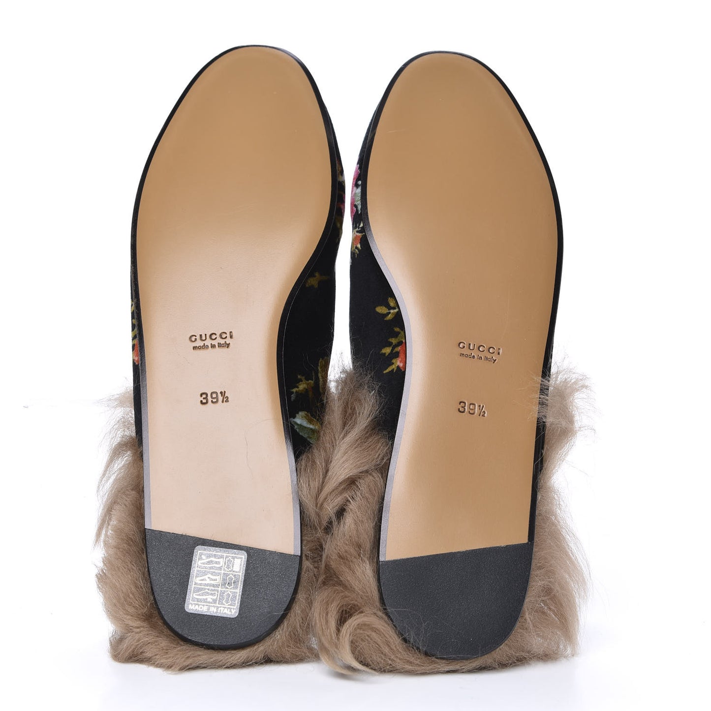 Velvet Fur Floral Womens Princetown Slippers 39.5 Black