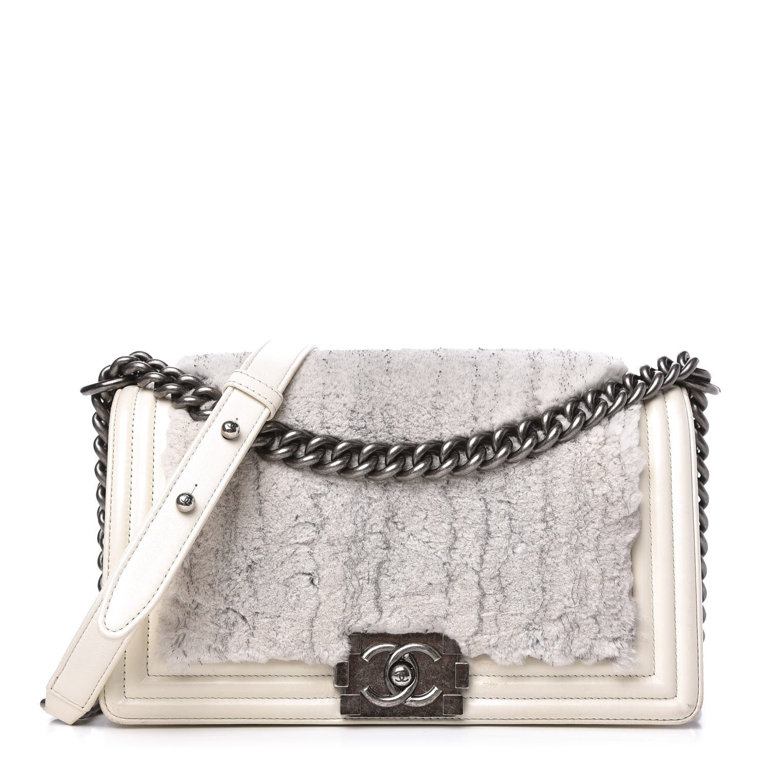 Chanel Fur Calfskin Medium Boy Flap White Silver 1 of 11