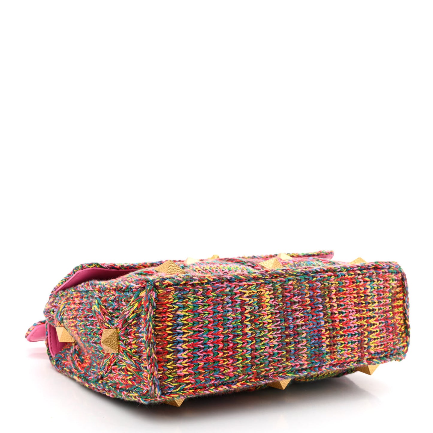 Wool Woven Large Roman Stud Shoulder Bag Multicolor Feminine Pink