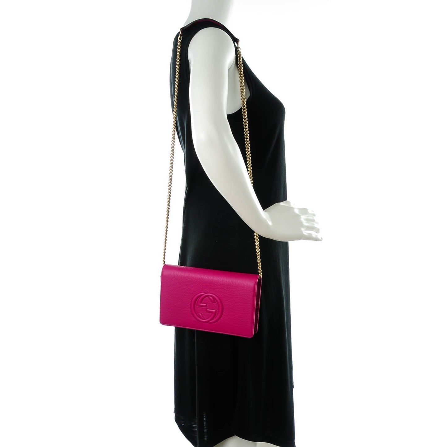 Pebbled Calfskin Soho Wallet on Chain Bright Bougainvillea