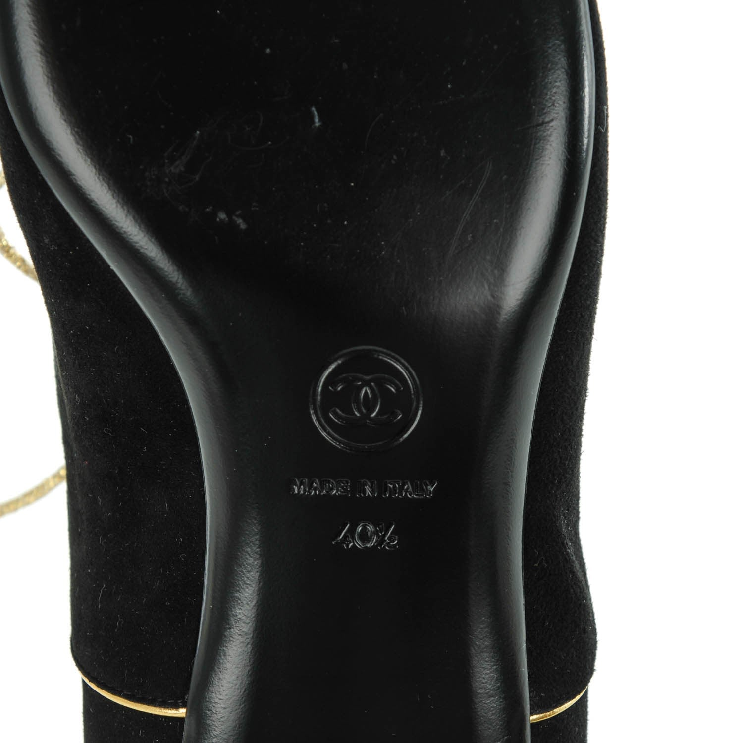 Chanel Suede Lace Up Oxfords 40.5 Black Gold 7 of 8