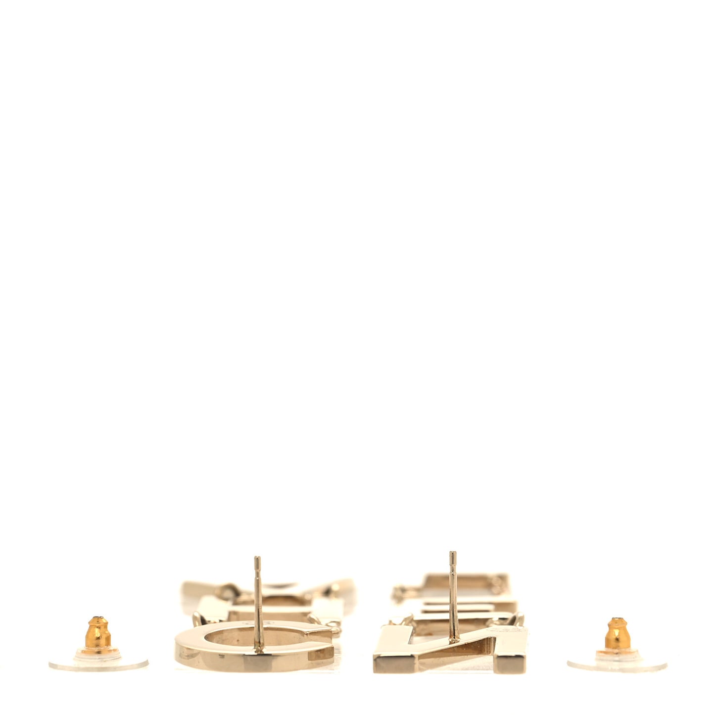 Metal Cha-Nel Logo Drop Earrings Gold