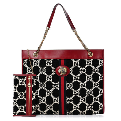 Gucci Tweed GG Monogram Large Rajah Chain Tote Romantic Cherry Black White 1 of 11