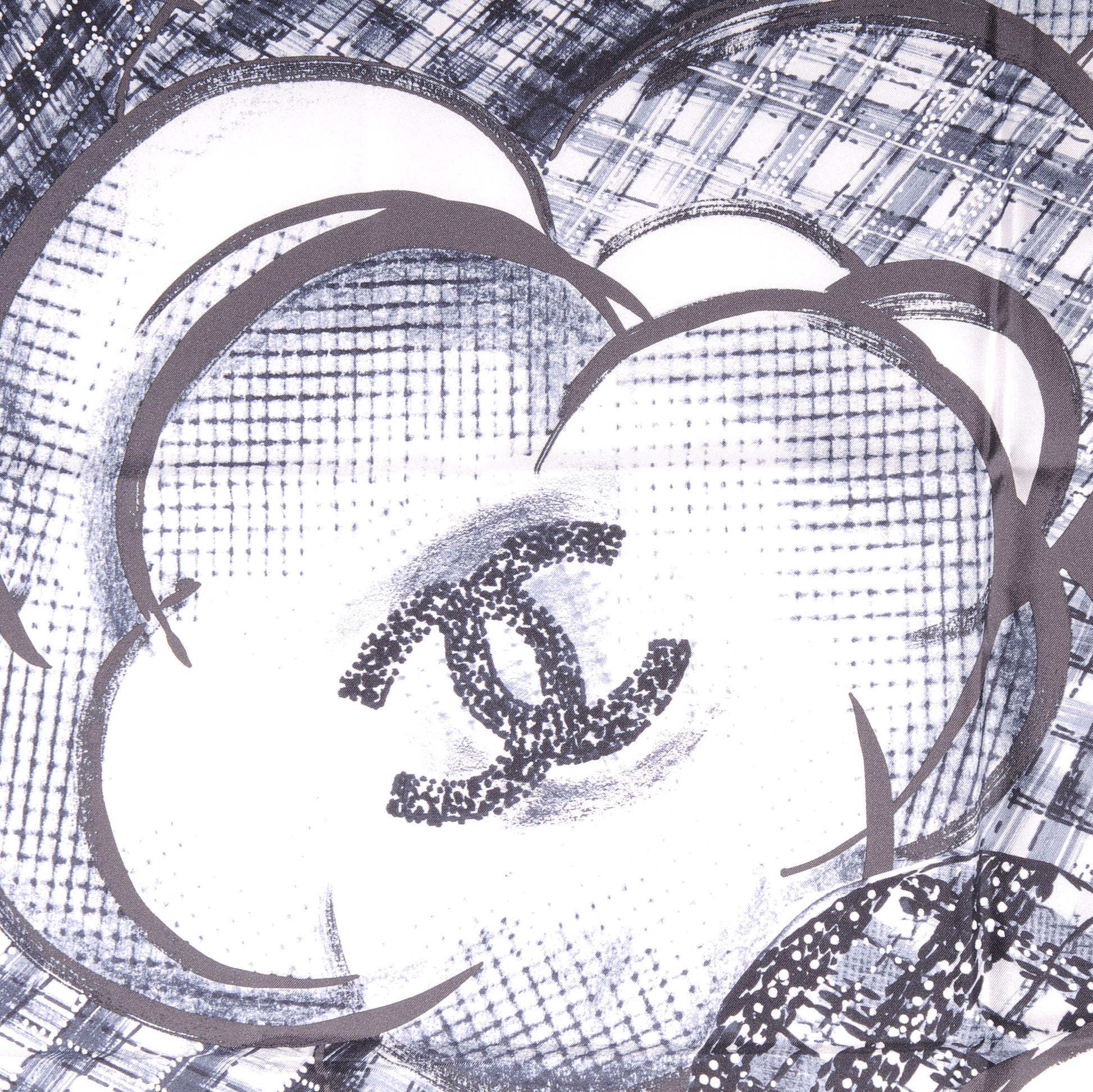 Chanel Silk Camellia Flower Scarf Black CC 1 of 5