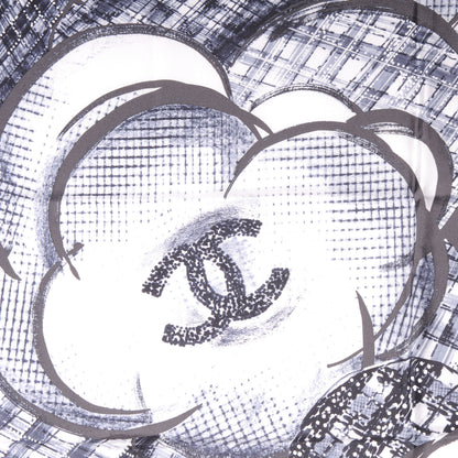 Chanel Silk Camellia Flower Scarf Black CC 1 of 5