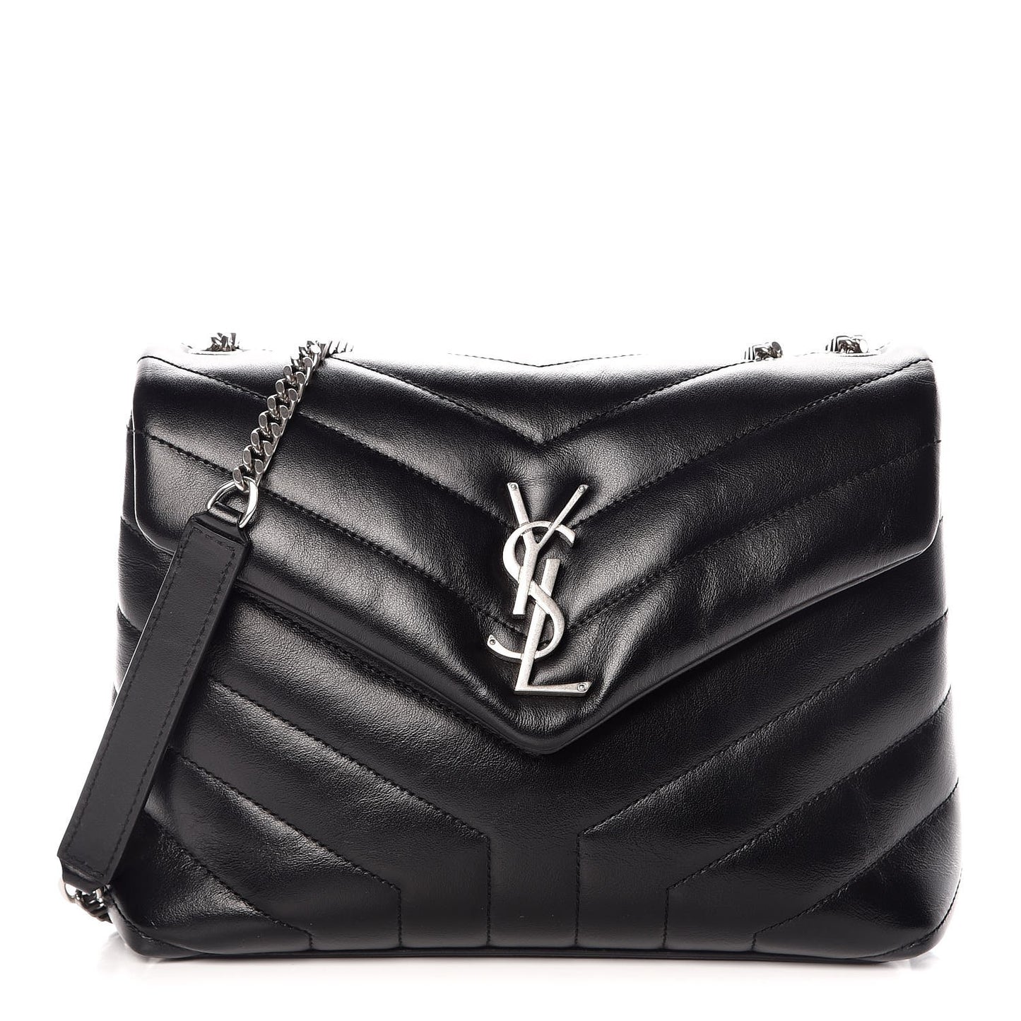 Calfskin Y Quilted Monogram Small Loulou Chain Satchel Black