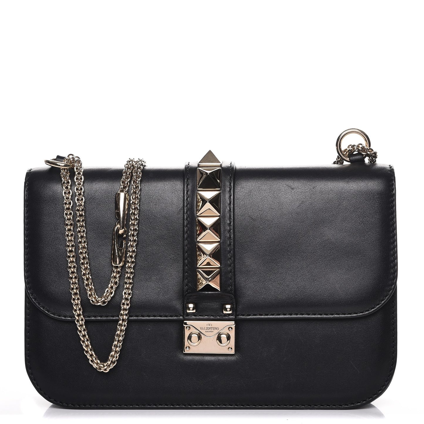 Vitello Medium Glam Lock Rockstud Flap Black
