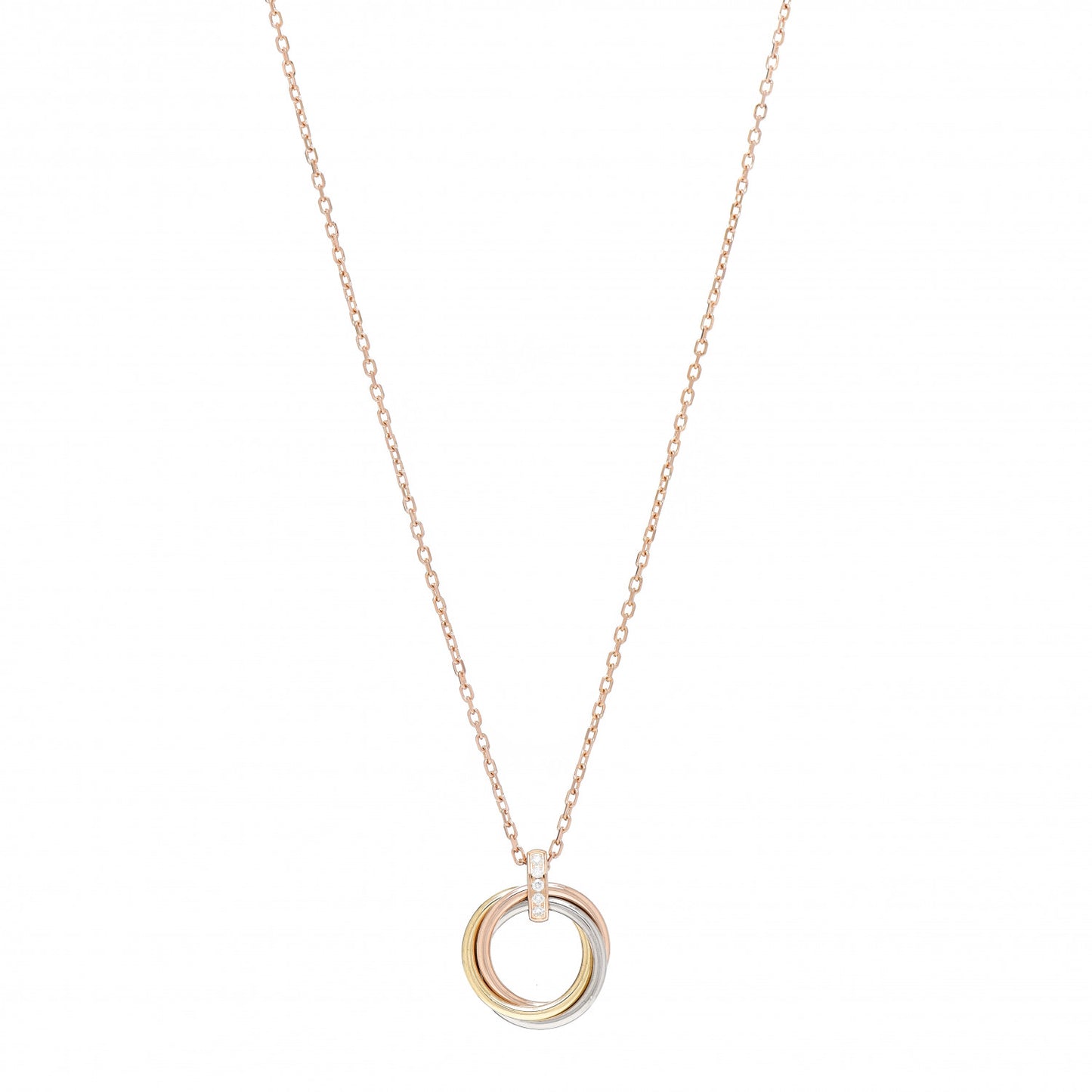 18K Pink White Yellow Gold Diamond Trinity Pendant Necklace