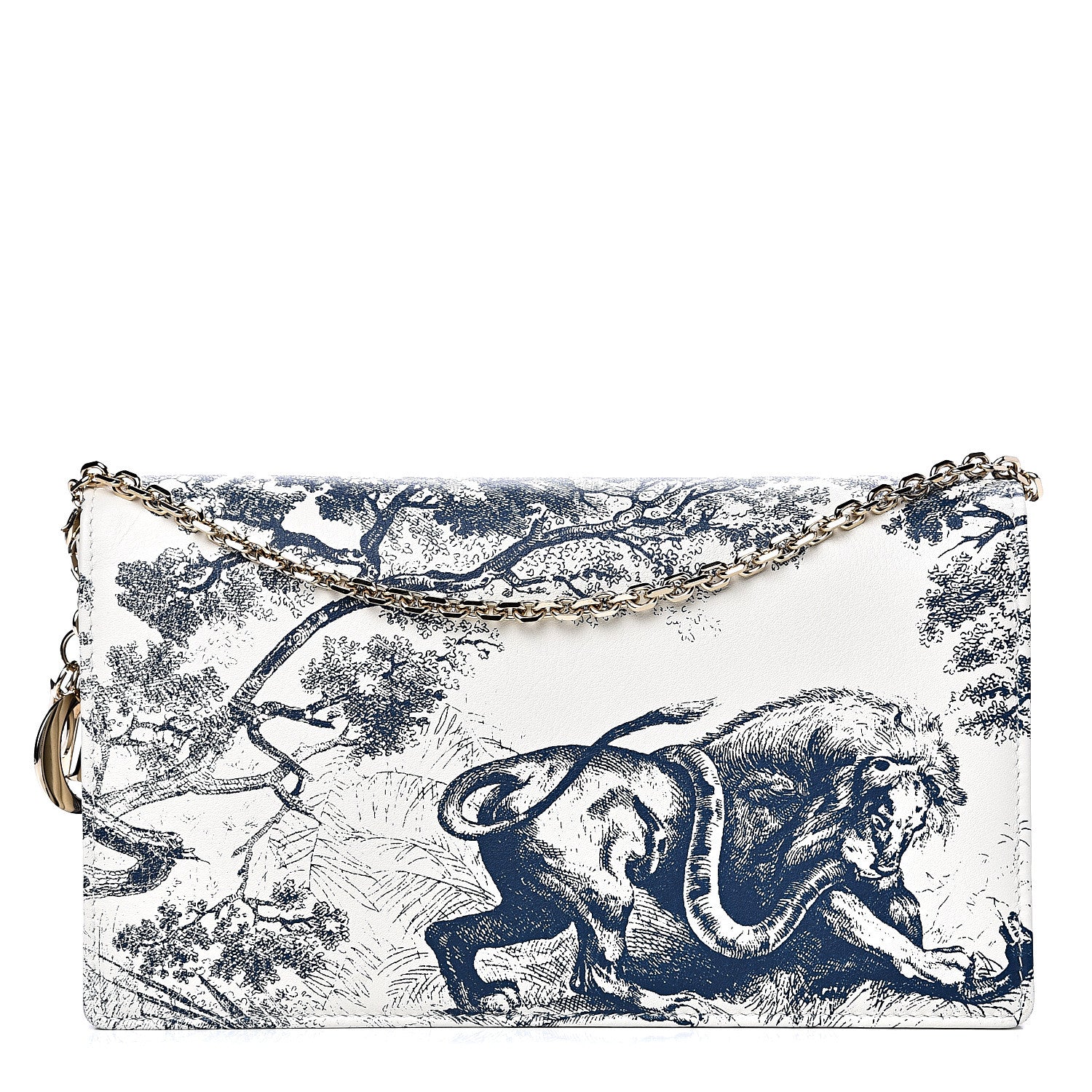 Christian Dior Calfskin Lady Dior Toile De Jouy Clutch Blue White 1 of 11