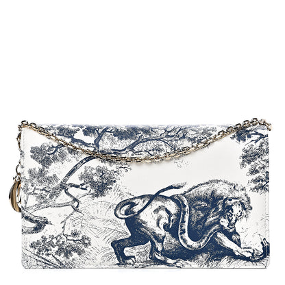 Christian Dior Calfskin Lady Dior Toile De Jouy Clutch Blue White 1 of 11